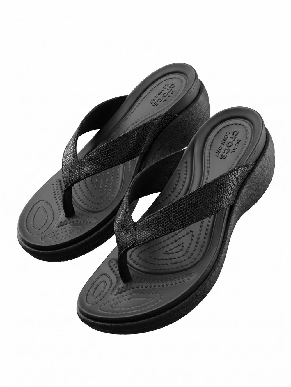 CROCS Black Wedge Thong Sandals